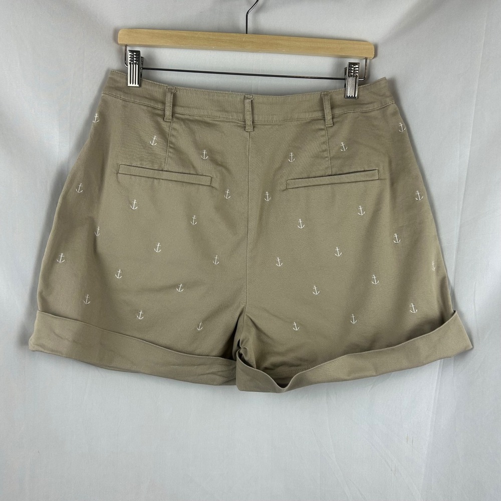 J.Crew Womens Khaki Tan Anchor Embroidered Pleated Cuffed Shorts 10 Nautical - Picture 4 of 6